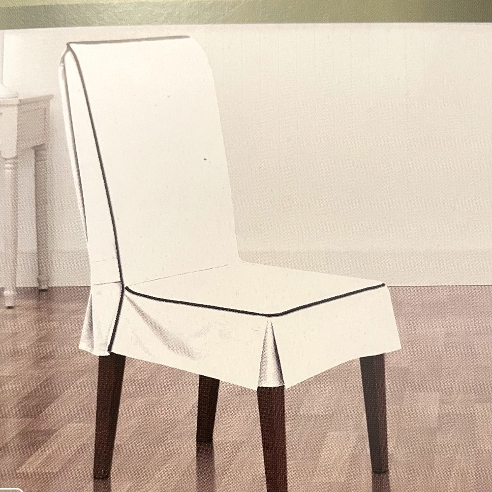 Sure Fit - 2/100% Cotton Short Dining Armless Chair Slipcovers White/Blue Piping